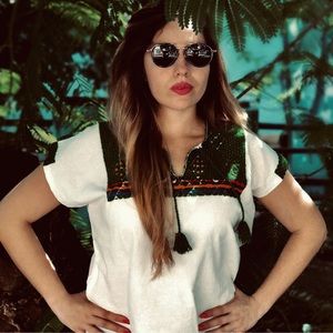 Boho top .Mexican hand embroidered blouse.Bohemian